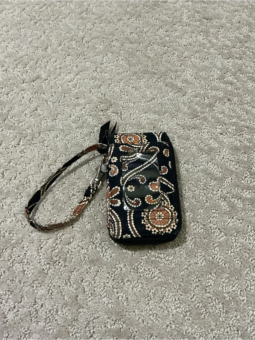 Vera Bradley Black Floral Wristlet with Brown & Cream Accents